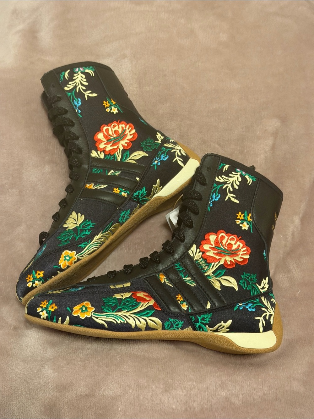 Adidas Rasant Mid Black Floral Embroidered High Top Sneakers JR8884 Women’s 5